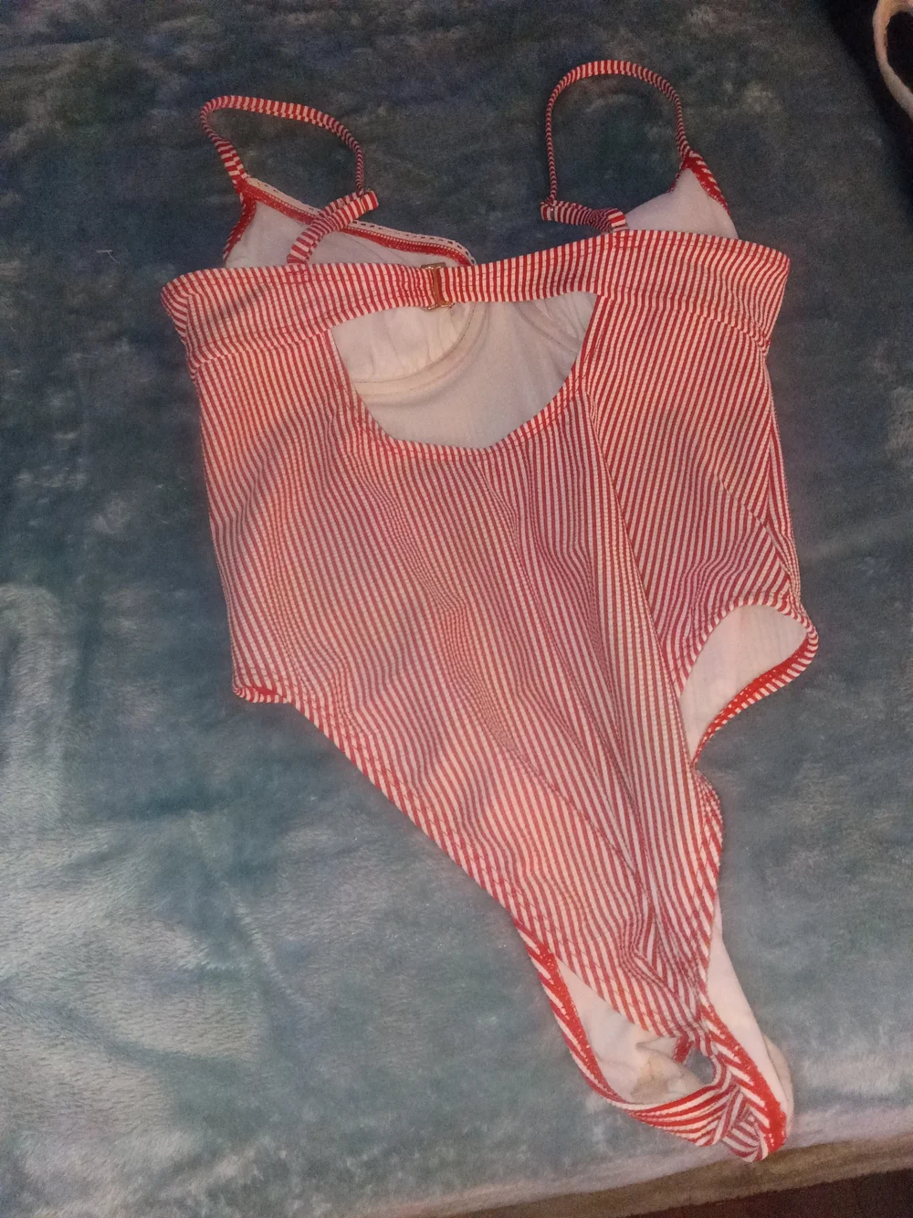 Red and White Striped One-Piece Swimsuit